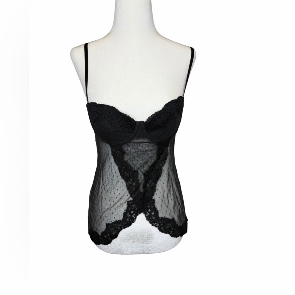 Victoria’s Secret Black Sheer Lace Babydoll Camisole – Size 34B